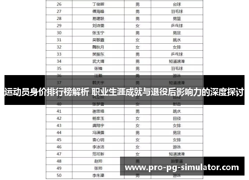 运动员身价排行榜解析 职业生涯成就与退役后影响力的深度探讨